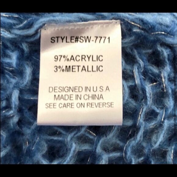 UNIQ BRAND BELL SLEEVE KNIT METALLIC BLUE CROP SWEATER - Picture 4 of 6